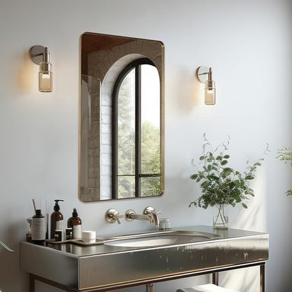 30"x48" Brass Gold Bathroom Mirror, Large Wall Mirror for Bathroom, Rounded Rectangle Mirror in Premium Stainless Steel Metal Frame Hangs Horizontal Or Vertical (Brushed Gold)