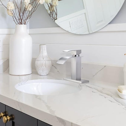 Waterfall Bathroom Faucet Brushed Nickel: ARCORA Single Hole Bathroom Sink Faucet Mixer Tap with Supply Lines and Pop Up Drain