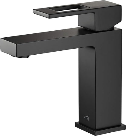 KBF1002 Solid Brass Single Handle Bathroom Sink Faucet, High Arc Cubic Spout Lavatory Faucet in Matte Black | Corrosion-Resistant, Modern Design, Easy to Install