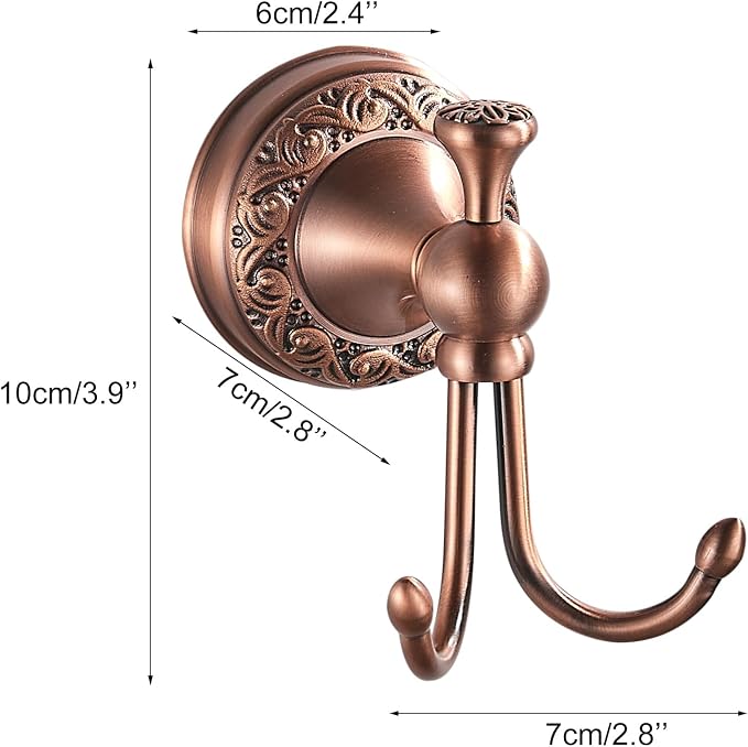 Red Copper Bath Towel Hooks, Wall Mounted Bathroom Hardware Accessories,Pattern Carving Design