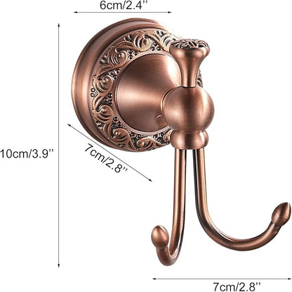 Red Copper Bath Towel Hooks, Wall Mounted Bathroom Hardware Accessories,Pattern Carving Design
