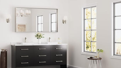 Keonjinn 55x30 Inch Nickel Bathroom Mirror for Over Sink, Rectangular | HD Tempered Glass, Vanity Mirror, Brushed Framed, Square Corner, Modern Farmhouse, Wall Mounted Mirrors, Aluminum Alloy