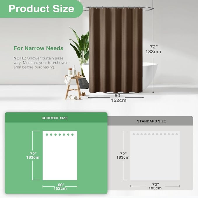 Stall Waffle Shower Curtain 256 GSM Heavy Fabric 60x72 Brown | 60 Inch Wide, Thick Cloth, Weighted Hem, Water Repellent, Hotel Luxury Polyester Shower Curtain Set for Bathroom 10 Hooks