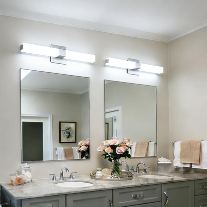 Brushed Nickel Dimmable Vanity Light: 24 Inch LED Modern Bathroom Light Fixtures Over Mirror IP44 Waterproof
