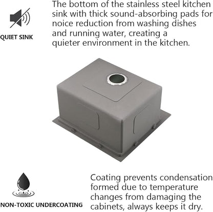 18x17 Drop In Bar Sink Small Stainless Steel Outdoor Sink for Kit | Top Mount Single Bowl, 16-Gauge Stainless Steel, Rust-Proof & Easy Clean, Smooth Flow & Quiet, Great for RV & Outdoor.