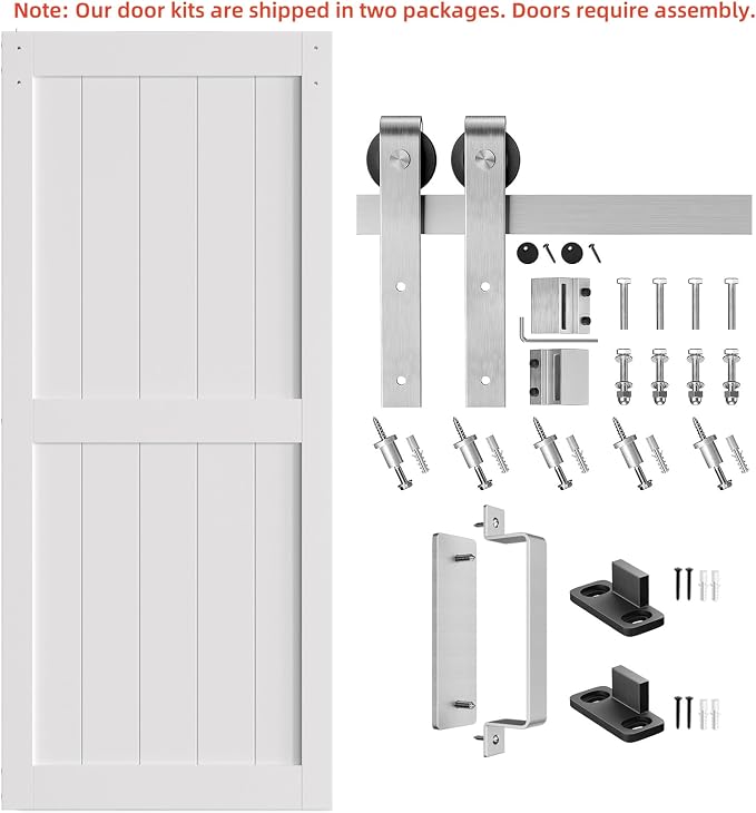 SMARTSTANDARD 38" x 84" White Sliding Barn Door with 6.6FT Silver Hardware | Pre-Drilled Ready to Assemble, Waterproof PVC Coating, H-Frame