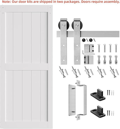 SMARTSTANDARD 38" x 84" White Sliding Barn Door with 6.6FT Silver Hardware | Pre-Drilled Ready to Assemble, Waterproof PVC Coating, H-Frame