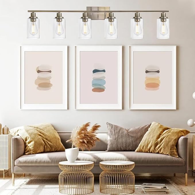 MELUCEE Modern Bathroom Vanity Light Fixtures 6-Light Brushed Nickel | 45.3 Inch Contemporary Wall Light with Clear Glass Shade for Kitchen Living Room Bedroom (Patent No.: US D963914 S)