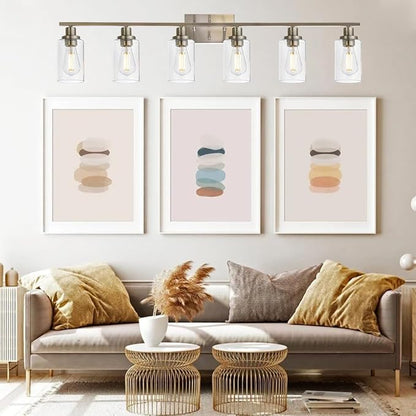 MELUCEE Modern Bathroom Vanity Light Fixtures 6-Light Brushed Nickel | 45.3 Inch Contemporary Wall Light with Clear Glass Shade for Kitchen Living Room Bedroom (Patent No.: US D963914 S)