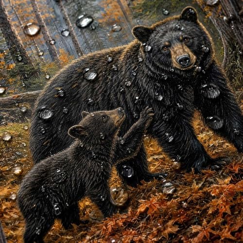 Rustic Bear Shower Curtain, Cabin Forest Window Scene 72x72 inch