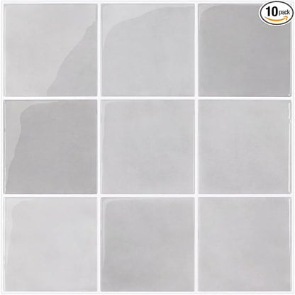 Commomy Thicker Gray Peel and Stick Tiles - 10 pcs of 12" x 12" - 3D Adhesive Square Peel and Stick Tiles Backsplash for Kitchen, Bathroom, Removable, Waterproof, Vinyl Wall Tile (Gray)