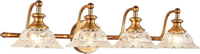 XIEDUN Bathroom Light Fixtures 4 Lights Vanity Lighting Fixtures Matte Brass Vintage Vanity Light Fixture Vanity Lights for Bathroom