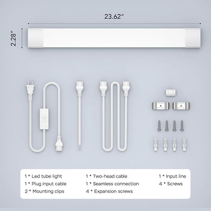 LED Shop Light Fixture, 2FT Linkable 18W Plug in Wall Light, 5000K Closet Light for Workbench Kitchen Basement, Under Cabinet Lighting, LED Tube Light Fixture with Plug, Triproof, White | Closet Light for Workbench Kitchen Basement, Under Cabinet Light...
