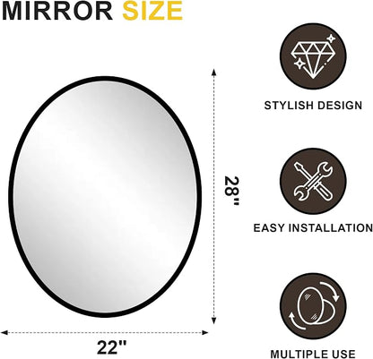Black Oval Bathroom Mirror for Wall, 22"x28" Bathroom Vanity Mirror | HD Shatterproof Glass, Metal Framed, Oval Vanity Mirrors for Bathroom, Bedroom, Living Room, Entryway, Horizontal or Vertical