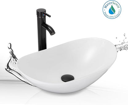 UEV White 24" Bathroom Vanity with Sink Combo,Modern Vanity with Vessel Sink,Stylish Bathroom Vanity Cabinet,Grooved Doors & Metal Handles,Modern White Boat Vessel Sink(T44)