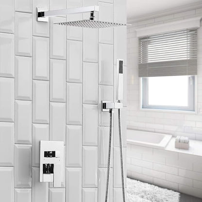 Homevacious 10 Inches Bathroom Luxury Rain Mixer Shower Combo Set Wall Mounted Rainfall Shower Head System Polished Chrome Shower Faucet Rough-in Valve Body and Trim Included