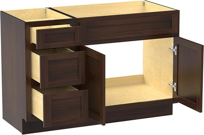 Vanity Art 54 inch Bathroom Vanity Base Only, Single Bathroom Vanity Cabinet with Soft Closing Shaker Drawer, Sturdy Floor Mounted Storage Cabinet Organizer for Bathroom, Brown, VA4039+VA4015-3