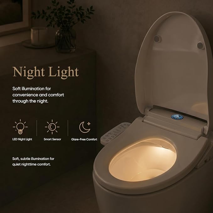 GAICOM Electric Bidet Toilet Seat Elongated, Heated Seat ＆ Warm Air Dryer | Instant Warm Water, Multiple Cleaning Modes, Side Panel Control, Self Cleaning Nozzle, Night Light, Soft Close Lid