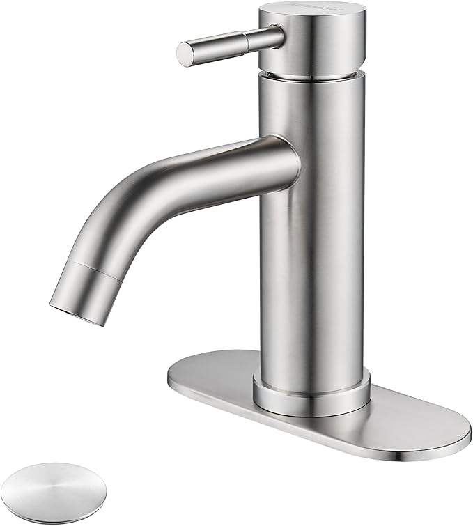 Single Hole Bathroom Sink Faucet Brushed Nicke, Modern Single Handle Bathroom Faucet Commercial Stainless Steel Basin Faucet with Drain