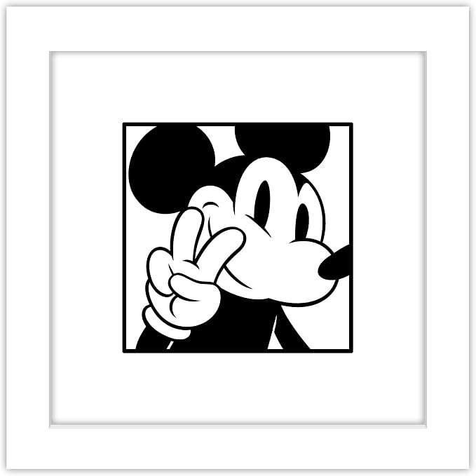Trends International Gallery Pops Disney Mickey Mouse - Mickey Expressions - Peace Wall Art Wall Poster, 12" x 12", White Framed Version