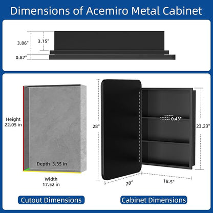 ACEMIRO 20x28 Inch Black Recessed Bathroom Medicine Cabinet with Mirror Metal Framed Farmhouse Surface Wall Mounted Mirrored Bathroom Medicine Cabinets