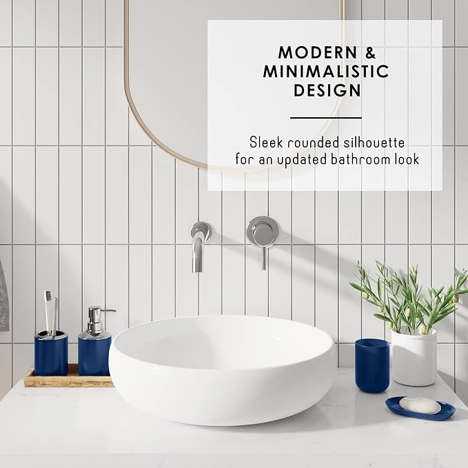 Clara Clark Bathroom Accessories Set - 28PC Bathroom Set with Adhesive Corner Shower Caddy Hanging, Bathroom Sets with Shower Curtain and Rugs, Navy Shower Curtain Set with Bathroom Trash Can