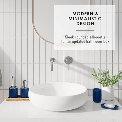 Clara Clark Bathroom Accessories Set - Bathroom Set with Adhesive Corner Shower Caddy Hanging, 25PC Bathroom Accessory Set, Navy Shower Curtain Set, Toilet Brush, Trash Can & Soap Dispenser
