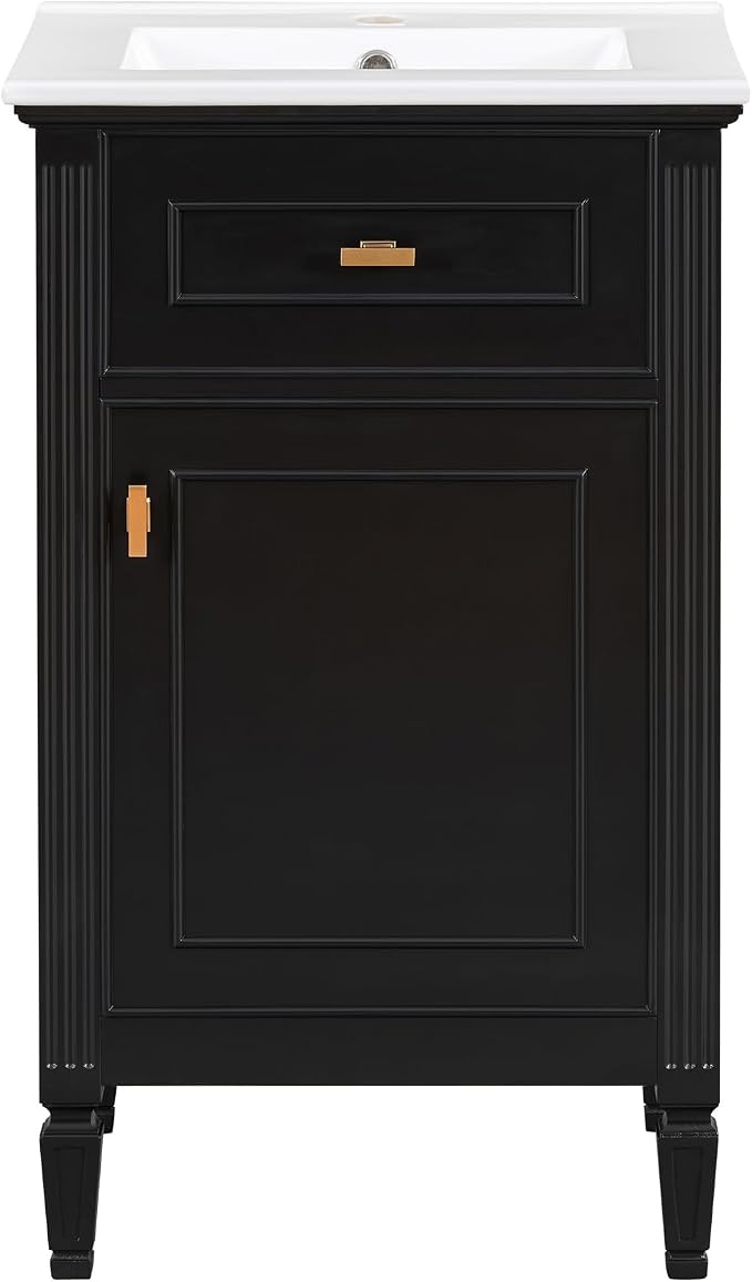GDFStudio Hawthorne 20" Modern Bathroom Vanity with Sink, Freestanding Bathroom Vanity Organizer with Tilt Out Drawer, Adjustable Shelf and Solid Wood Legs, Single Sink Bathroom Vanity, Black