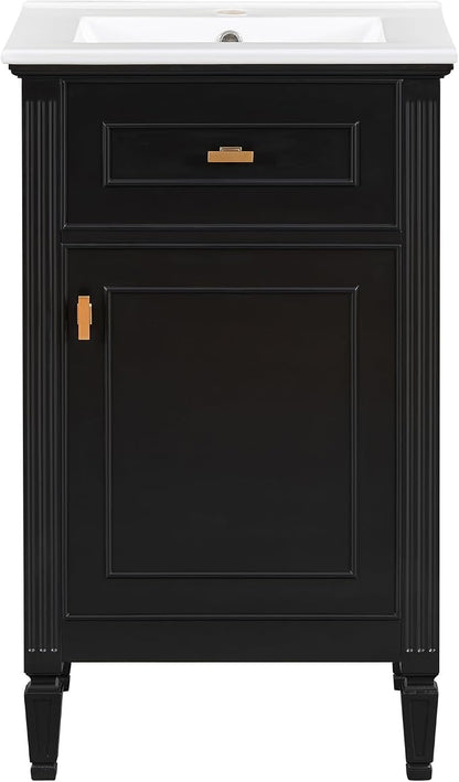 GDFStudio Hawthorne 20" Modern Bathroom Vanity with Sink, Freestanding Bathroom Vanity Organizer with Tilt Out Drawer, Adjustable Shelf and Solid Wood Legs, Single Sink Bathroom Vanity, Black