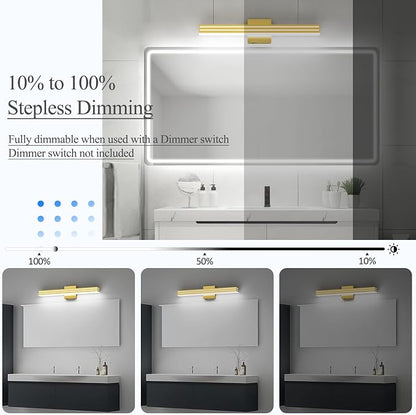Ralbay 24inch Gold Vanity Light with 5 Color Temperature (2700K-6000K) Dimmable Acrylic Metal 24W LED Modern Matte Gold Bathroom Vanity Light Bar