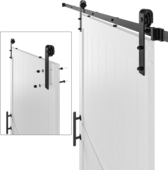 48in x 80in MDF Sliding Barn Door with 8ft Barn Door Hardware Kit & Handle | White Solid Barn Door Slab Covered with Water-Proof PVC Surface, Pre-Drilled Holes Easy Assembly, H-Frame