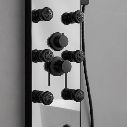 Shower Panel Tower System, 10" Adjustable Rainfall Shower, 8 Body Massage Jets, Glass Shower Panel, Wall Mounted