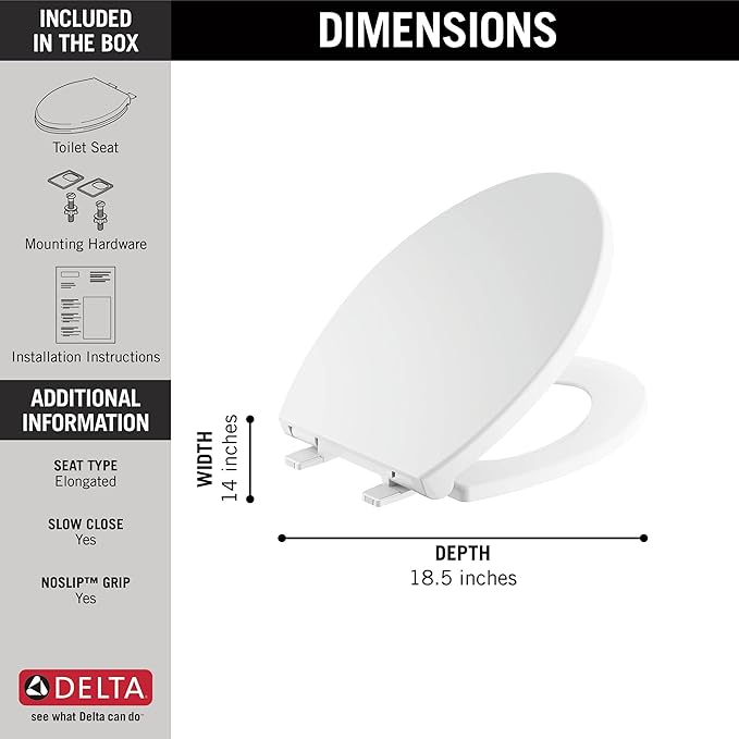 Delta Faucet 810903-WH Morgan Elongated Standard Close Toilet Seat with Non-slip Seat Bumpers, White