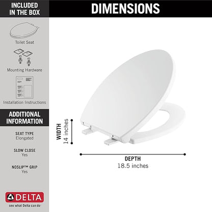 Delta Faucet 810903-WH Morgan Elongated Standard Close Toilet Seat with Non-slip Seat Bumpers, White