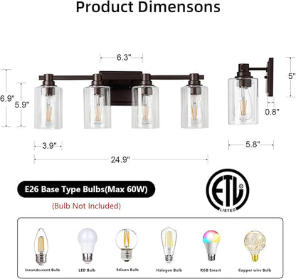 4 Lights Bathroom Lighting Fixtures Over Mirror Oil Rubbed Bronze Bathroom Vanity Light Fixture Farmhouse Vanity Light Vintage for Bedroom Living Room Hallway