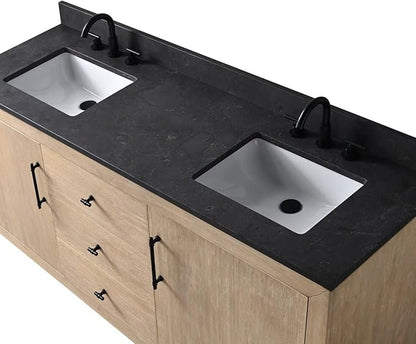 Vanity Art 72 inch Double Sink Bathroom Vanity, Vanity Cabinet with Doors and Shelf, Modern Wood Bathroom Vanity with White Marble Top, Solid Wood Frame, 3 Functioning Drawers,VA70-72-DLW-B