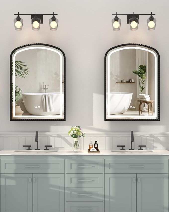 20" x 28" Black LED Bathroom Medicine Cabinet Mirror, Lighted Medicine Cabinets with Mirrors and Storage Wall Mount & Recessed, Dimmable 3 Lighting Colors and Anti-Fog, 1 Organizer, Daisy Beaded Frame