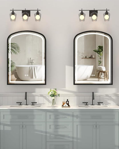 20" x 28" Black LED Bathroom Medicine Cabinet Mirror, Lighted Medicine Cabinets with Mirrors and Storage Wall Mount & Recessed, Dimmable 3 Lighting Colors and Anti-Fog, 1 Organizer, Daisy Beaded Frame