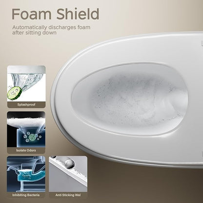 Smart Toilet with Bidet Built In, One Piece Bidet Toilet with Auto Dual Flush, Foam Shield, Modern Elongated Tankless Toilet with Foot Sensor, Heated Bidet Seat, Warm Water & Dryer,LED Display