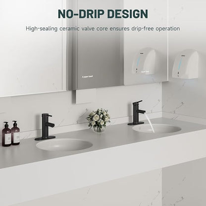 Black Bathroom Faucet, Greenspring Single Hole Bathroom Sink Faucet, Single Handle Sink Faucet Bathroom Lavatory Basin Vanity Sink Faucet with Pop Up Drain and Supply Line, Brass