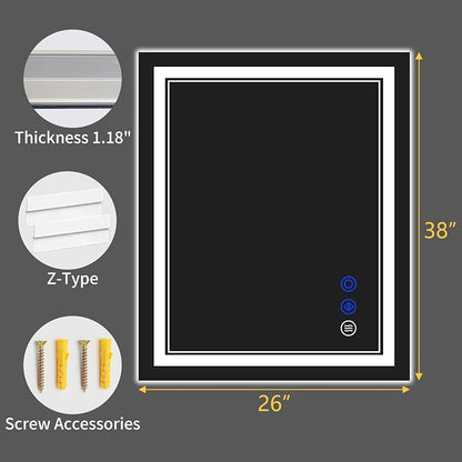 38"x26" LED Bathroom Mirror with Lights,Anti-Fog,3 Color Modes