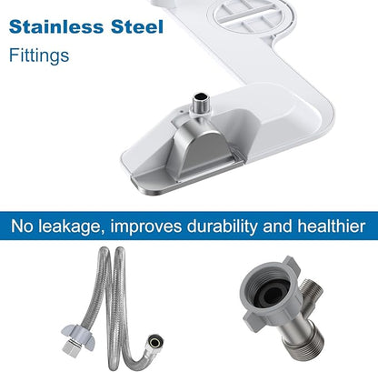 Bidet Attachment for Toilet Seat, Dual Nozzle Rear/Feminine Wash, Self Cleaning Sprayer, Non Electric Bidet with Adjustable Cold Water Pressure
