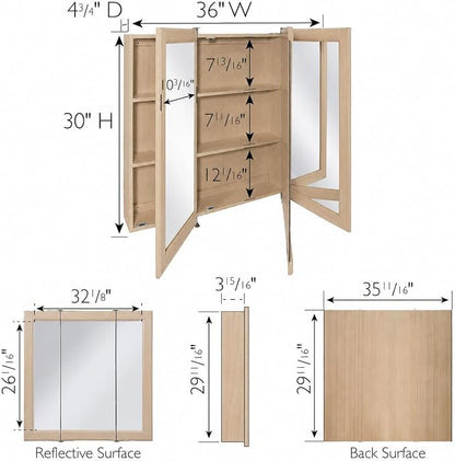 Design House Wyndham Tri-View Medicine Cabinet, 36", White Oak | Wall Mount, Transitional, Wood, Bath, 545103-WOA