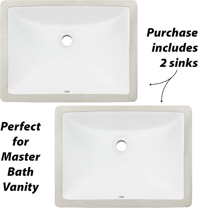 Ticor 18" Square White Porcelain Undermount Bathroom Vanity Sink Ceramic (2 Pack)