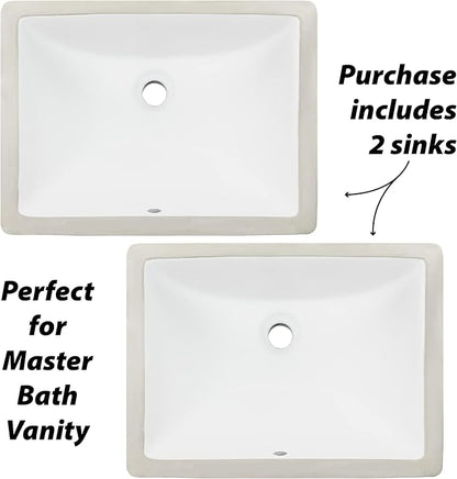 Ticor 18" Square White Porcelain Undermount Bathroom Vanity Sink Ceramic (2 Pack)