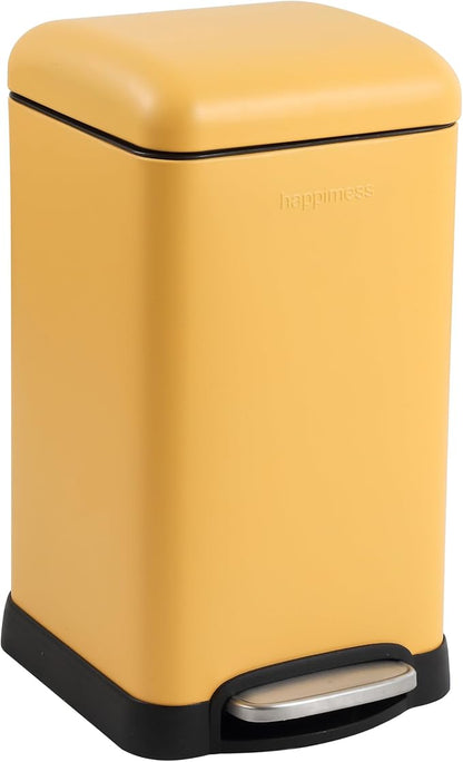 happimess Betty Retro Mini 3.2 Gal Step Trash Can, Daffodil Yellow | Soft-Close Lid, Removable Liner, Iron, Hands-Free Pedal, Satin Finish, Non-Skid Base, Built-In Damper, Modern, Minimalistic