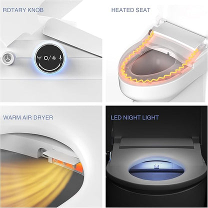 Elongated Electric Bidet Toilet Seat, Heated Seat with Dryer & Warm Water Cleaning,Elongated & Round Toilet Seat Compatible,Soft Close Heated Toilet Seat,Bidet with Warm Water Spray