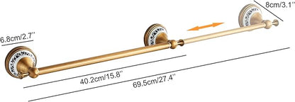 Antique Bronze Brass Towel Bar,Adjustable 15.5 to 27.5 Inch Bath Towel Bar Rack for Bathroom Towel Holder, Wall Mounted Bathroom Hardware Accessories,Porcelain Design