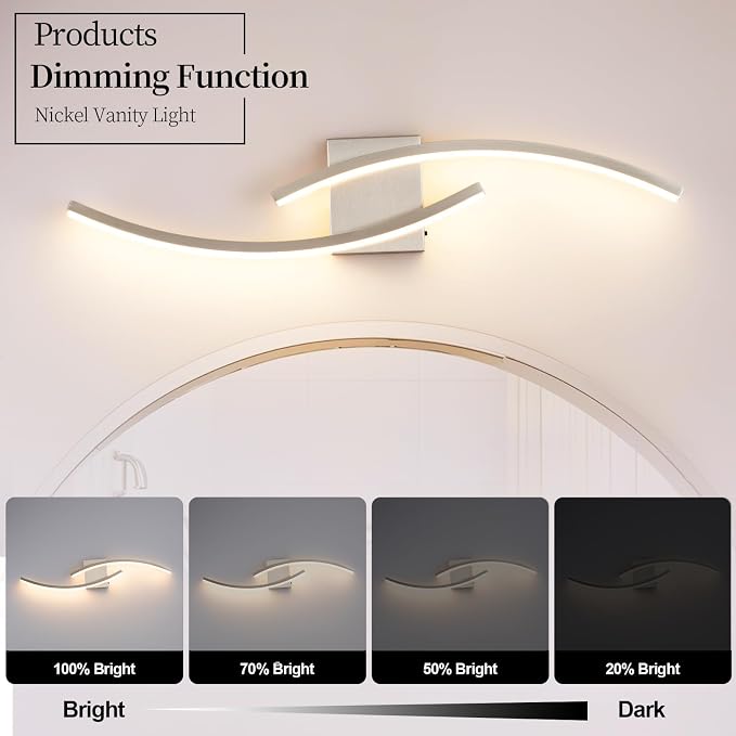 31.5 inch Modern Bathroom Vanity Light Brushed Nickel Lights Fixtures Dimmable 5CCT Led Bathroom Light Fixture Over Mirror Modern Wall lamp for Cabinet Hallway