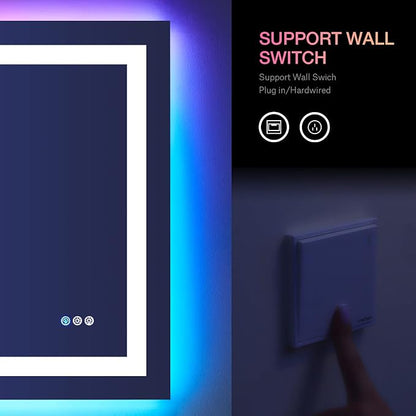 LOAAO 48"X40" RGB LED Bathroom Mirror with Lights, UL Listed | Anti-Fog, Dimmable, RGB Backlit + Front Lighted, Memory Function, Tempered Glass
